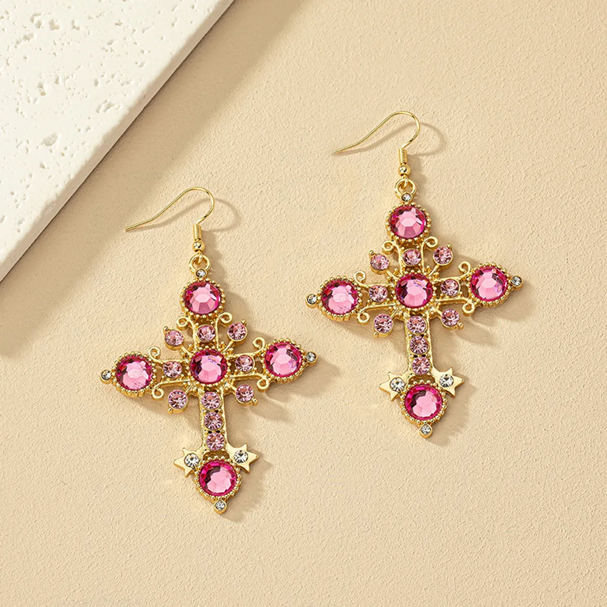 1 Pair Chinoiserie Retro French Style Cross Plating Alloy Drop Earrings