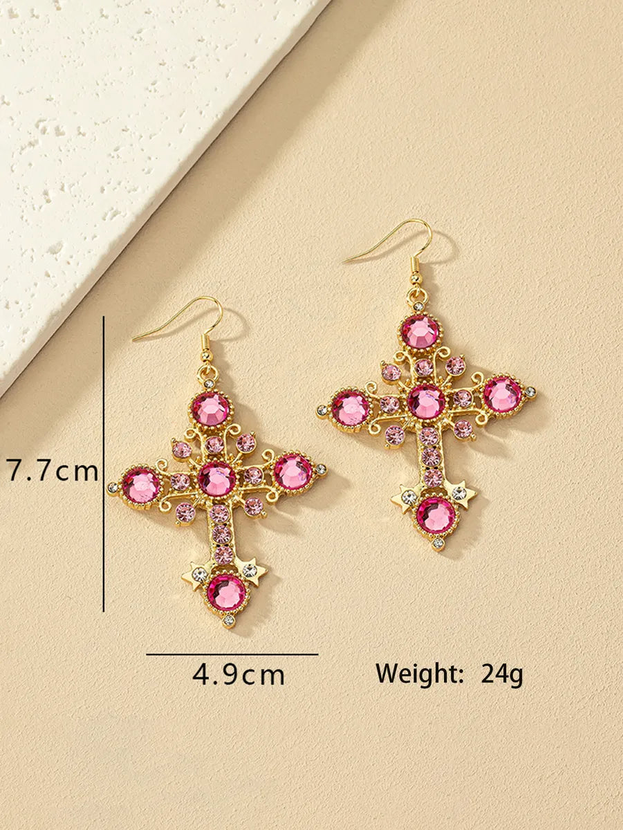 1 Pair Chinoiserie Retro French Style Cross Plating Alloy Drop Earrings