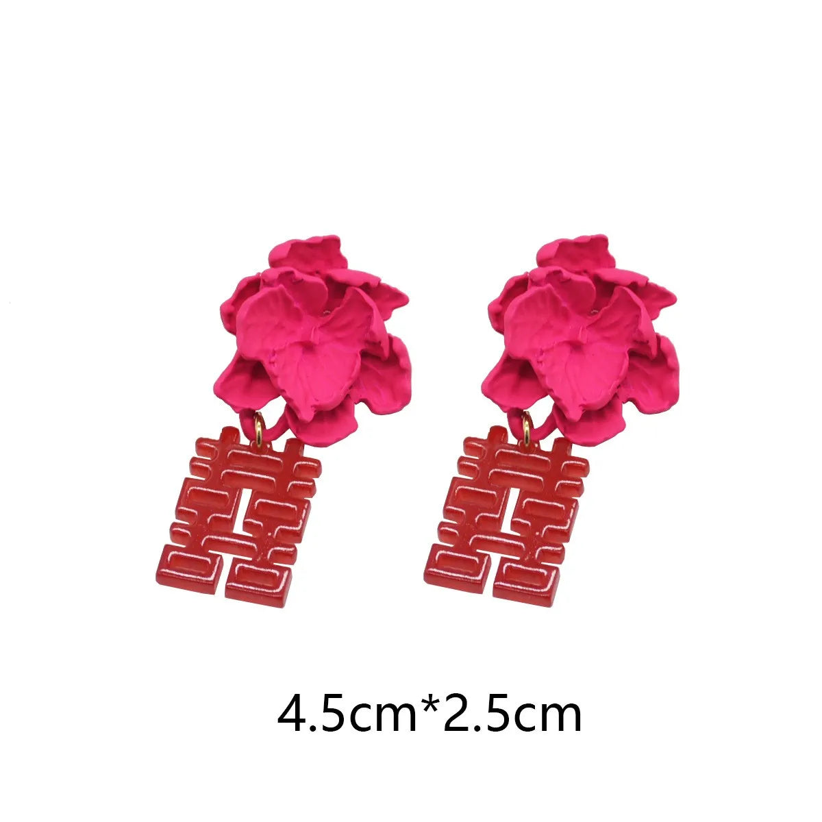 1 Pair Chinoiserie Retro Word Flower Metal Drop Earrings