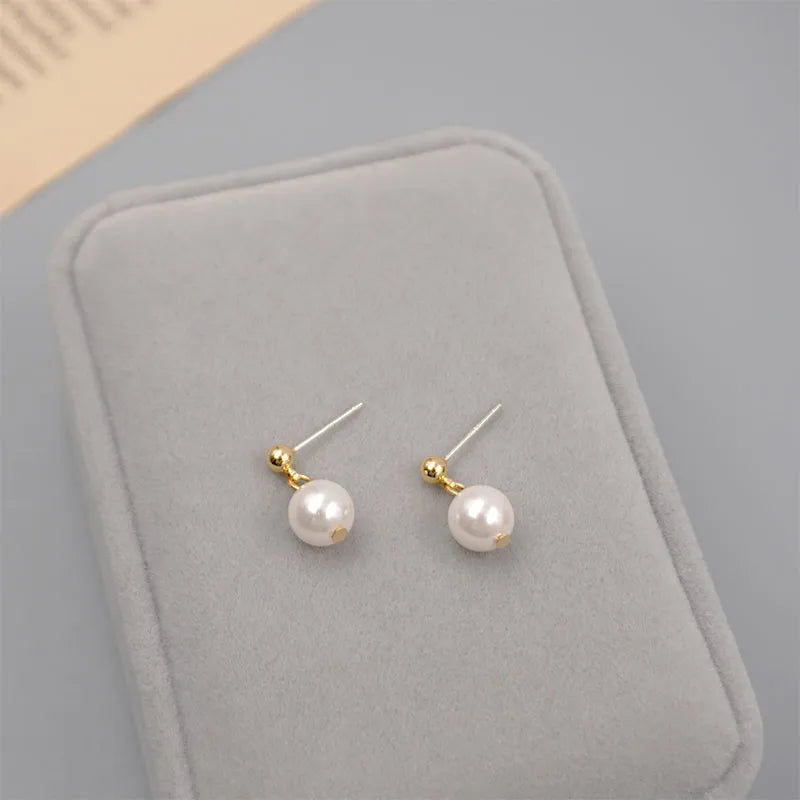 1 Pair Chinoiserie Simple Style Commute Geometric Handmade Imitation Pearl Gold Plated Drop Earrings