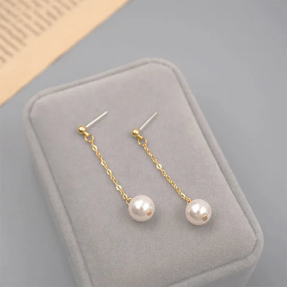 1 Pair Chinoiserie Simple Style Commute Geometric Handmade Imitation Pearl Gold Plated Drop Earrings