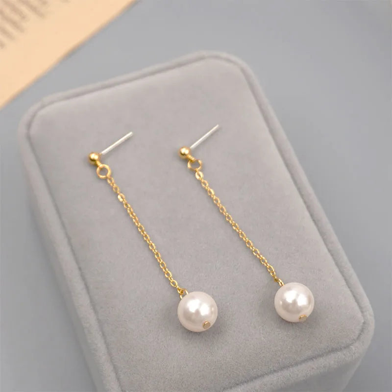 1 Pair Chinoiserie Simple Style Commute Geometric Handmade Imitation Pearl Gold Plated Drop Earrings