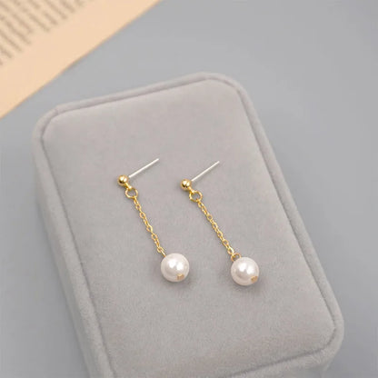 1 Pair Chinoiserie Simple Style Commute Geometric Handmade Imitation Pearl Gold Plated Drop Earrings