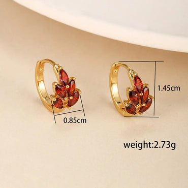 1 Pair Chinoiserie Vintage Style Leaf Grain Plating Inlay Copper Alloy Artificial Gemstones 24k Gold Plated Hoop Earrings