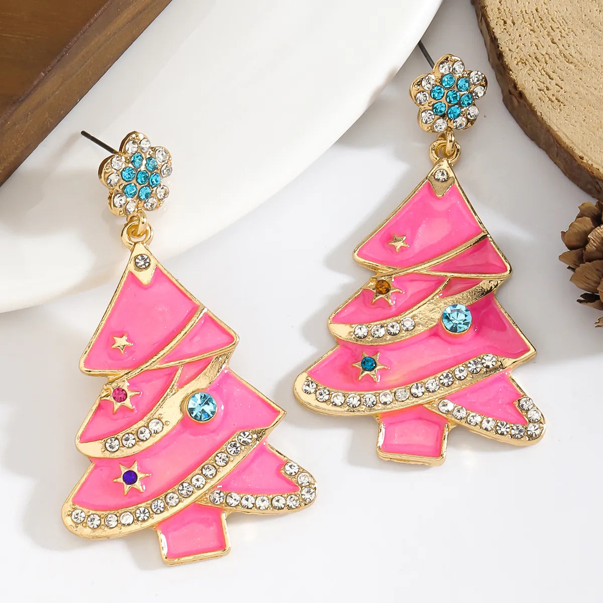 1 Pair Christmas Christmas Tree Inlay Zinc Alloy Artificial Diamond Drop Earrings