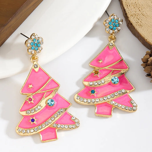 1 Pair Christmas Christmas Tree Inlay Zinc Alloy Artificial Diamond Drop Earrings