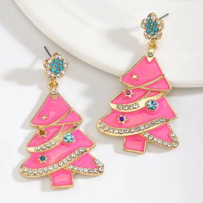 1 Pair Christmas Christmas Tree Inlay Zinc Alloy Artificial Diamond Drop Earrings