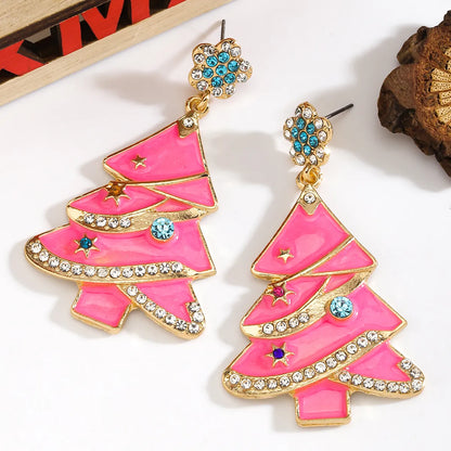 1 Pair Christmas Christmas Tree Inlay Zinc Alloy Artificial Diamond Drop Earrings