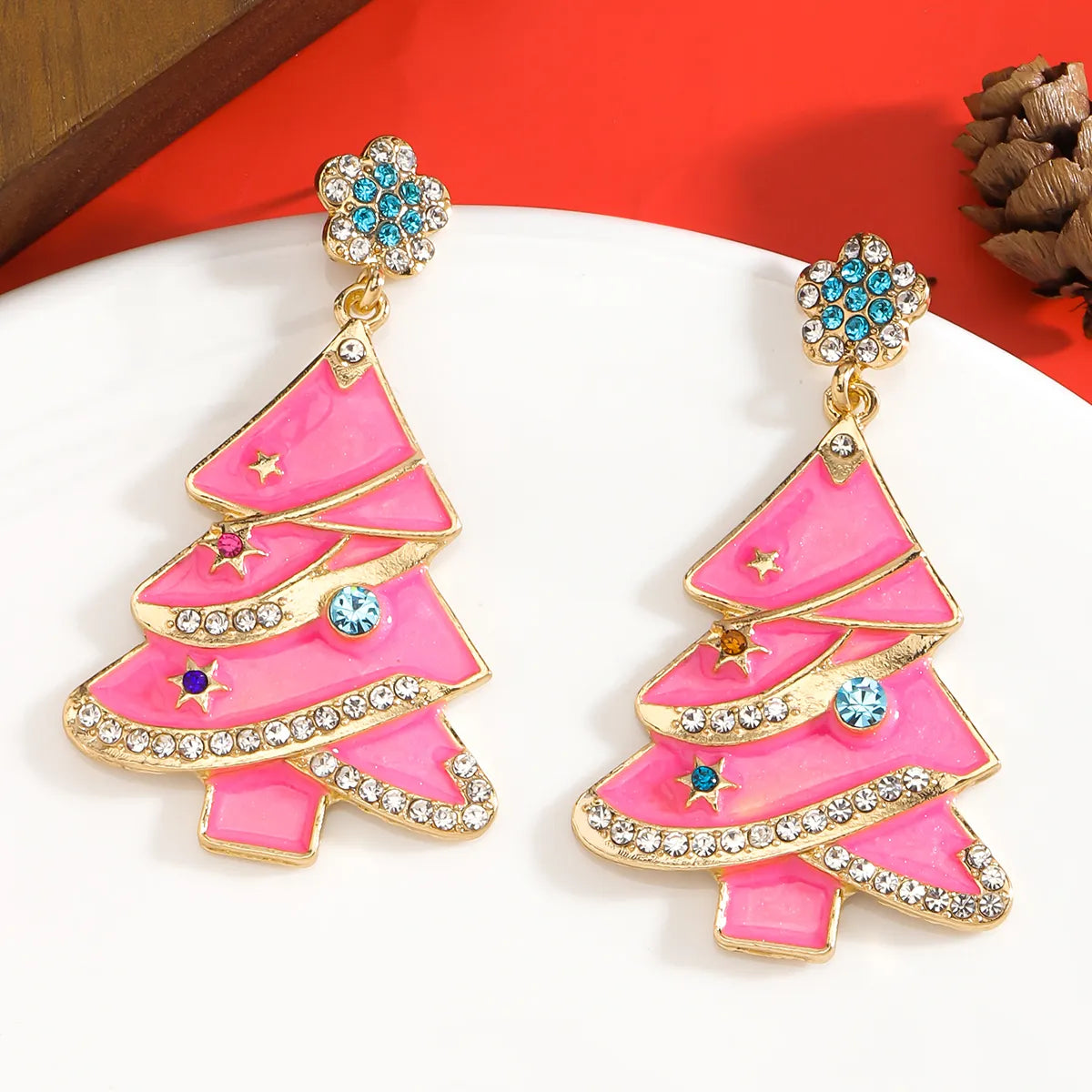 1 Pair Christmas Christmas Tree Inlay Zinc Alloy Artificial Diamond Drop Earrings