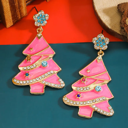 1 Pair Christmas Christmas Tree Inlay Zinc Alloy Artificial Diamond Drop Earrings