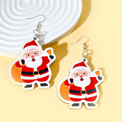 1 Pair Christmas Streetwear Animal Santa Claus Snowflake Wood Drop Earrings