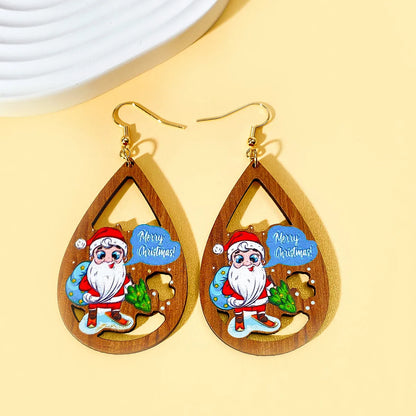 1 Pair Christmas Streetwear Animal Santa Claus Snowflake Wood Drop Earrings