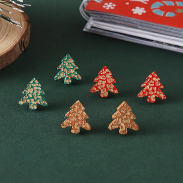 1 Pair Christmas Streetwear Christmas Tree Wood Ear Studs