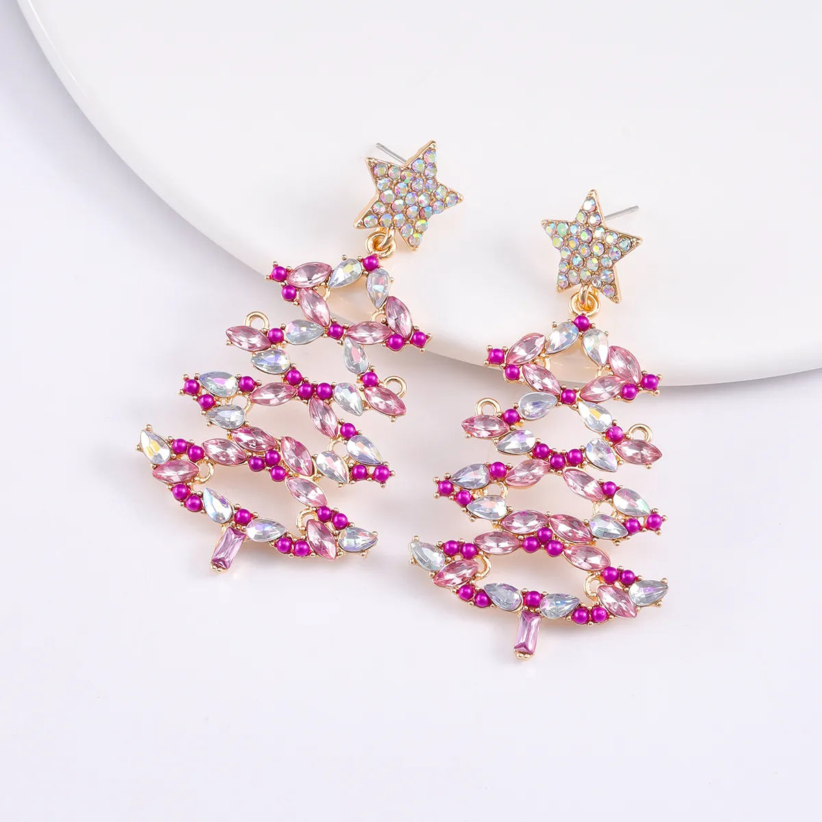 1 Pair Christmas Vacation Simple Style Christmas Tree Plating Inlay Alloy Artificial Gemstones Gold Plated Silver Plated Drop Earrings