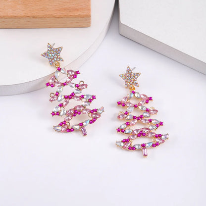 1 Pair Christmas Vacation Simple Style Christmas Tree Plating Inlay Alloy Artificial Gemstones Gold Plated Silver Plated Drop Earrings