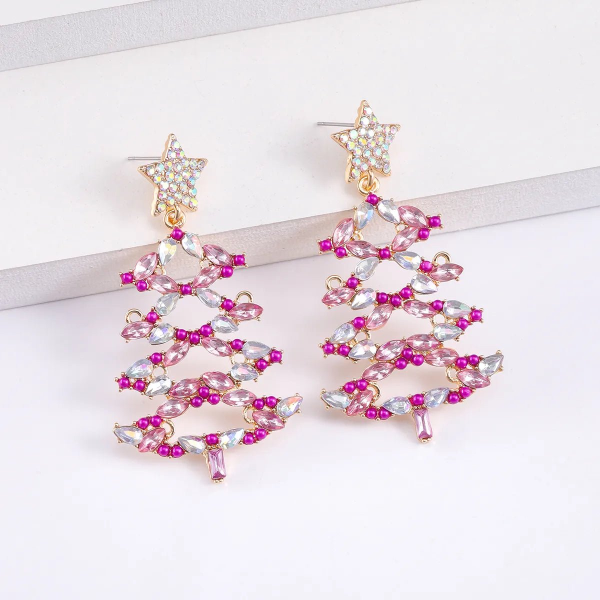 1 Pair Christmas Vacation Simple Style Christmas Tree Plating Inlay Alloy Artificial Gemstones Gold Plated Silver Plated Drop Earrings