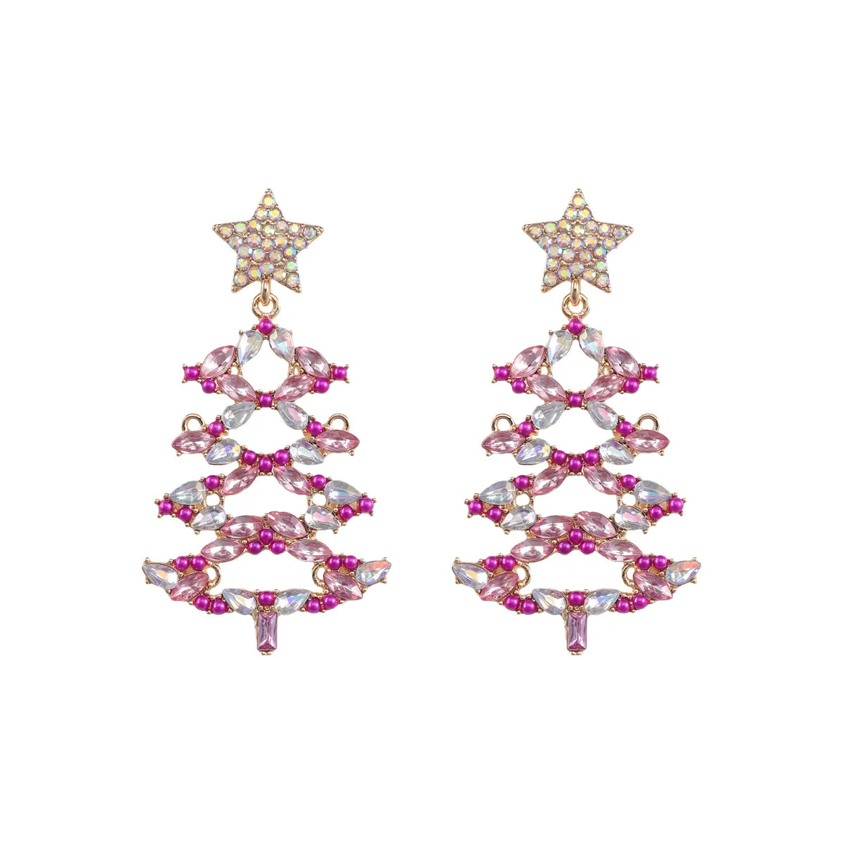 1 Pair Christmas Vacation Simple Style Christmas Tree Plating Inlay Alloy Artificial Gemstones Gold Plated Silver Plated Drop Earrings