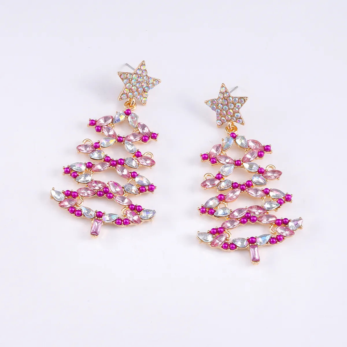 1 Pair Christmas Vacation Simple Style Christmas Tree Plating Inlay Alloy Artificial Gemstones Gold Plated Silver Plated Drop Earrings