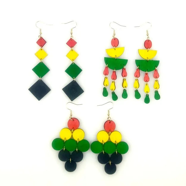 1 Pair Classic Style African Style Round Rhombus Wood Drop Earrings