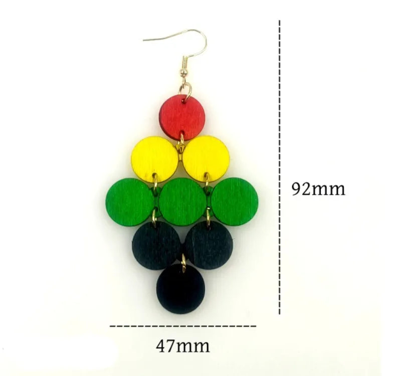 1 Pair Classic Style African Style Round Rhombus Wood Drop Earrings