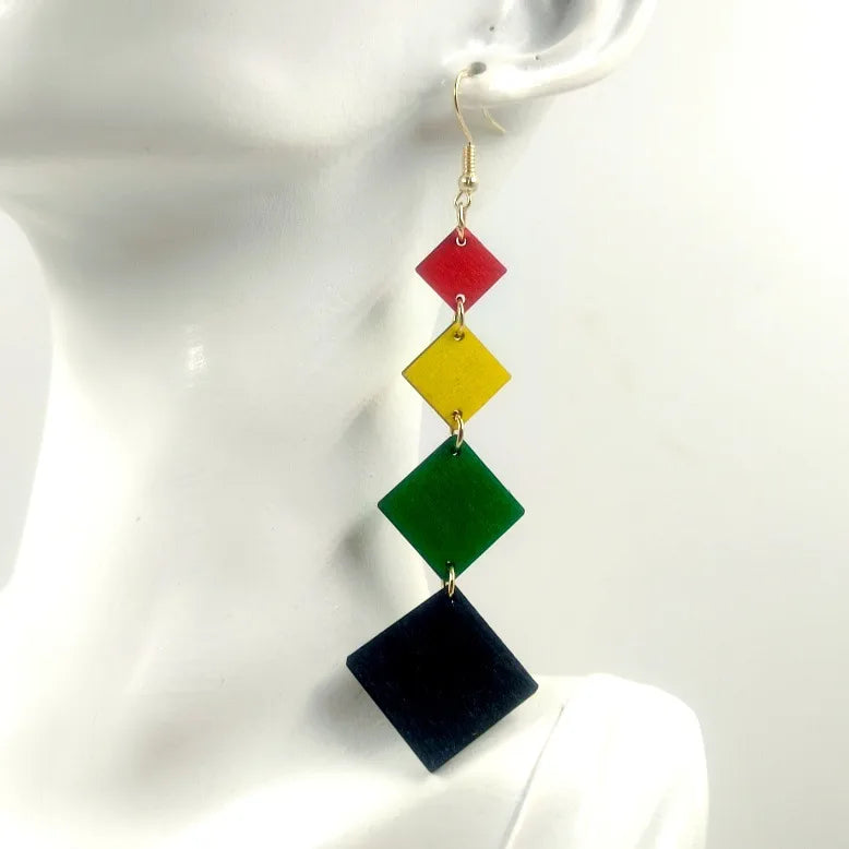 1 Pair Classic Style African Style Round Rhombus Wood Drop Earrings