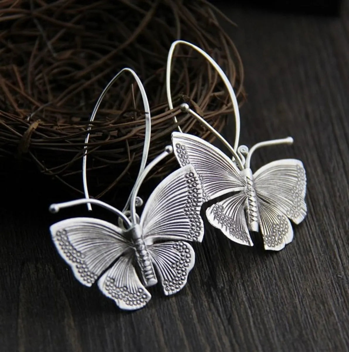 1 Pair Classic Style Butterfly Alloy Silver Plated Ear Hook