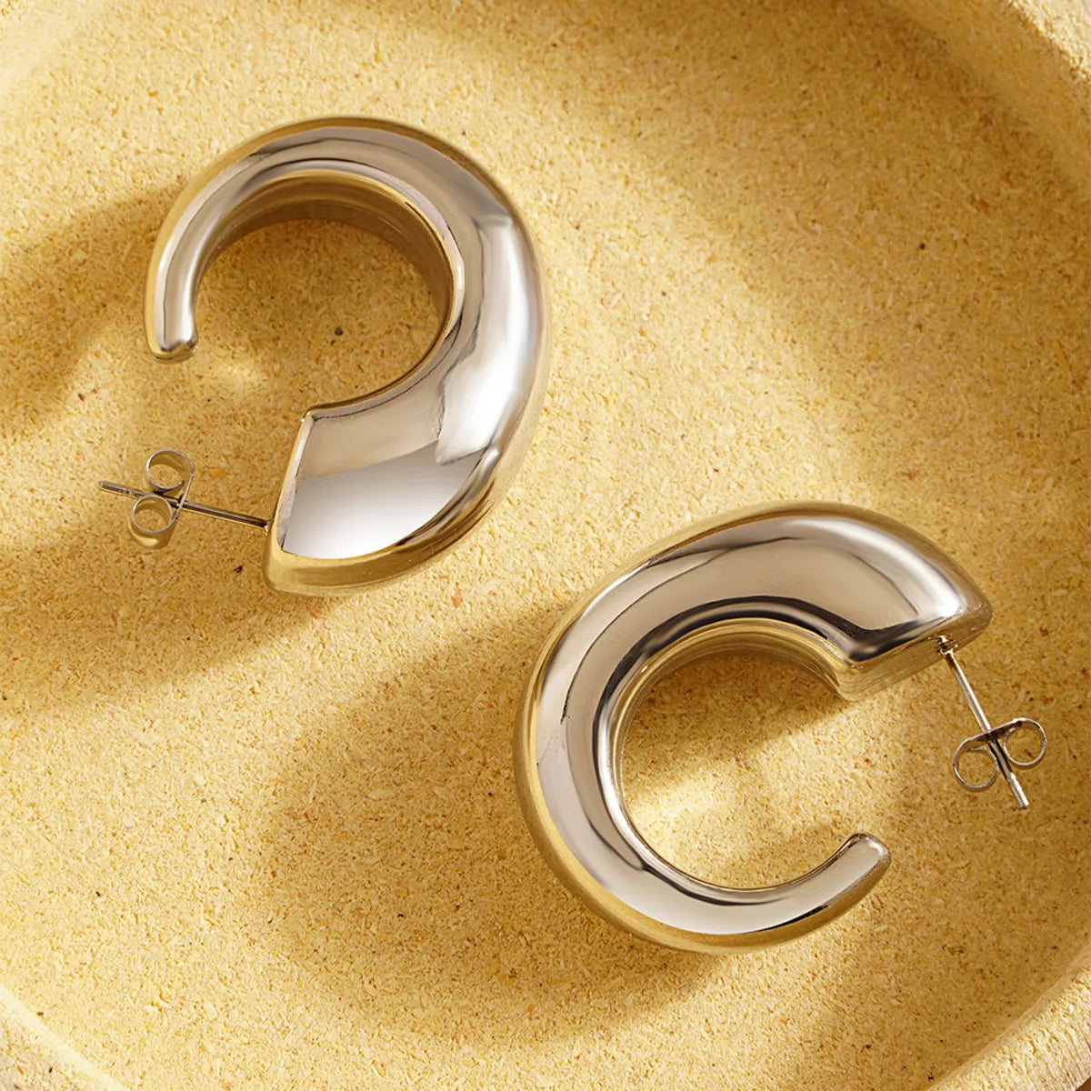 1 Pair Classic Style C Shape Horns Plating Stainless Steel 18k Gold Plated Ear Studs