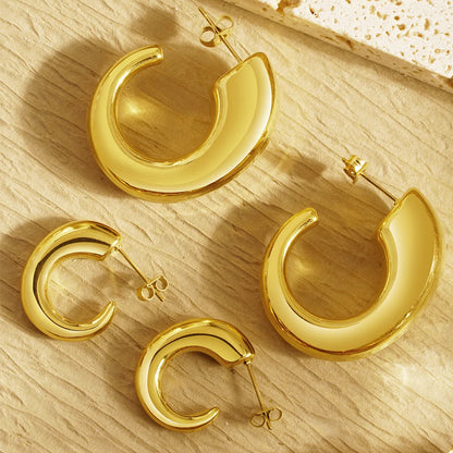 1 Pair Classic Style C Shape Horns Plating Stainless Steel 18k Gold Plated Ear Studs