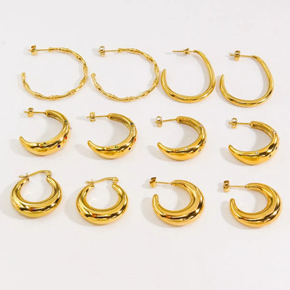 1 Pair Classic Style C Shape Plating Stainless Steel Earrings