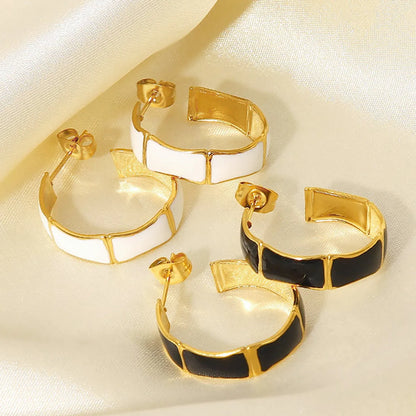 1 Pair Classic Style C Shape Enamel Plating Stainless Steel 18k Gold Plated Ear Studs