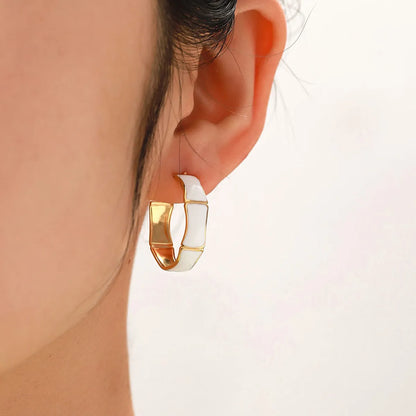 1 Pair Classic Style C Shape Enamel Plating Stainless Steel 18k Gold Plated Ear Studs