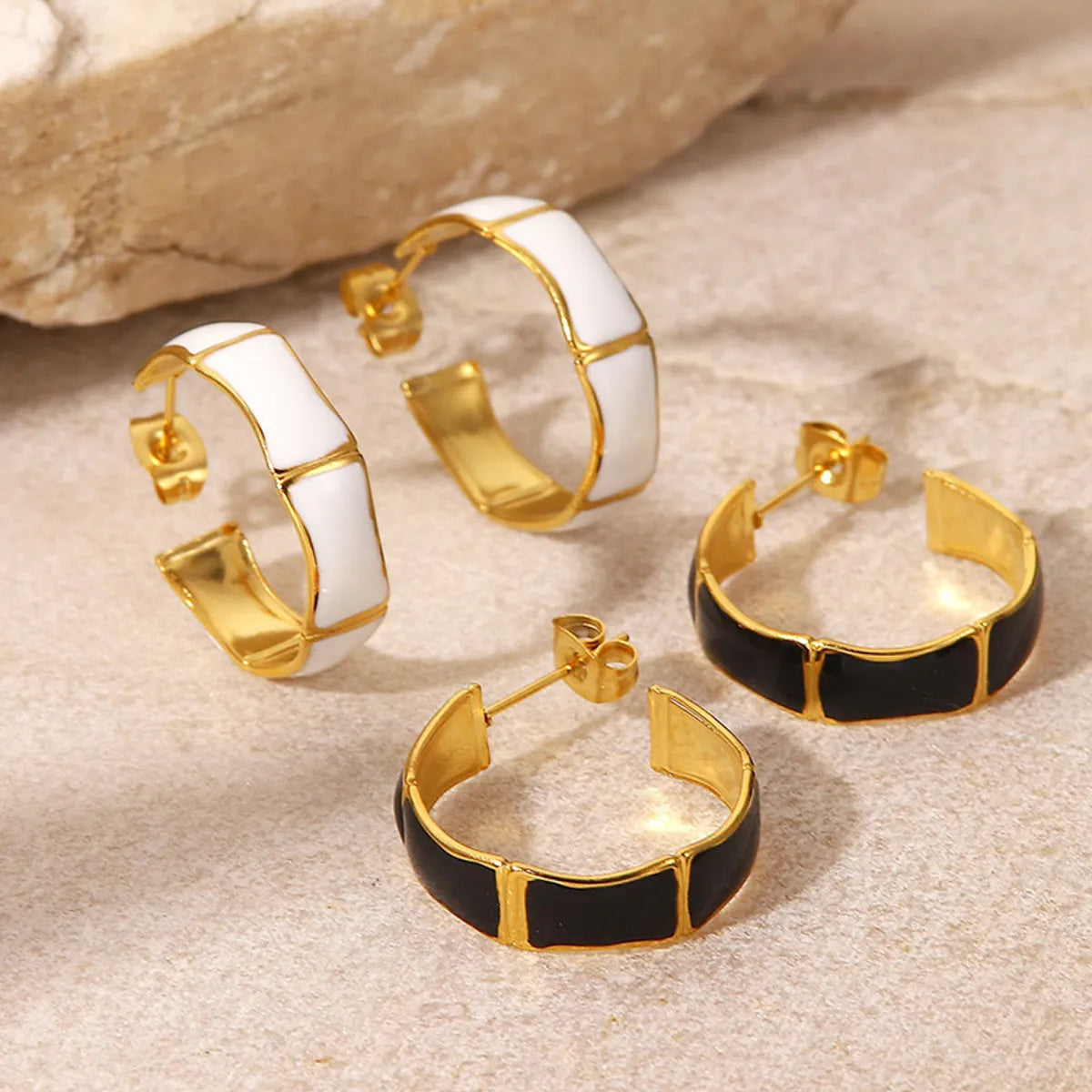 1 Pair Classic Style C Shape Enamel Plating Stainless Steel 18k Gold Plated Ear Studs