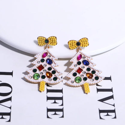 1 Pair Classic Style Christmas Tree Bow Knot Plating Inlay Alloy Gem Gold Plated Ear Studs