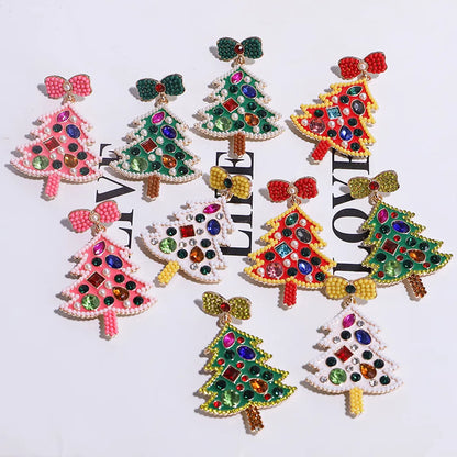 1 Pair Classic Style Christmas Tree Bow Knot Plating Inlay Alloy Gem Gold Plated Ear Studs