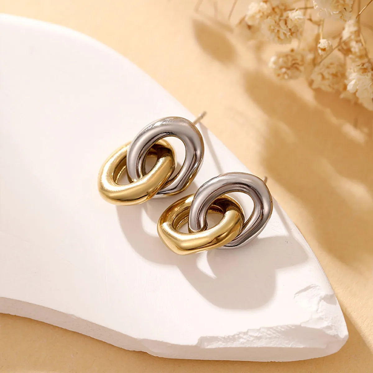 1 Pair Classic Style Circle Plating Stainless Steel Gold Plated Drop Earrings