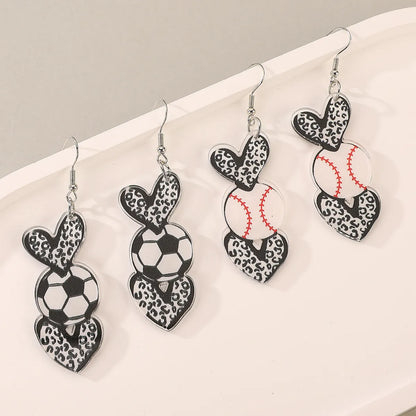 1 Pair Classic Style Color Block Heart Shape Football Plating Arylic Drop Earrings