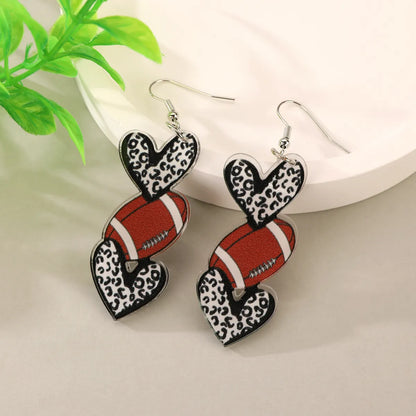 1 Pair Classic Style Color Block Heart Shape Football Plating Arylic Drop Earrings