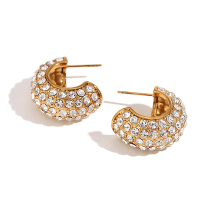 1 Pair Classic Style Color Block Inlay 304 Stainless Steel Rhinestones Pearl 18K Gold Plated Ear Studs