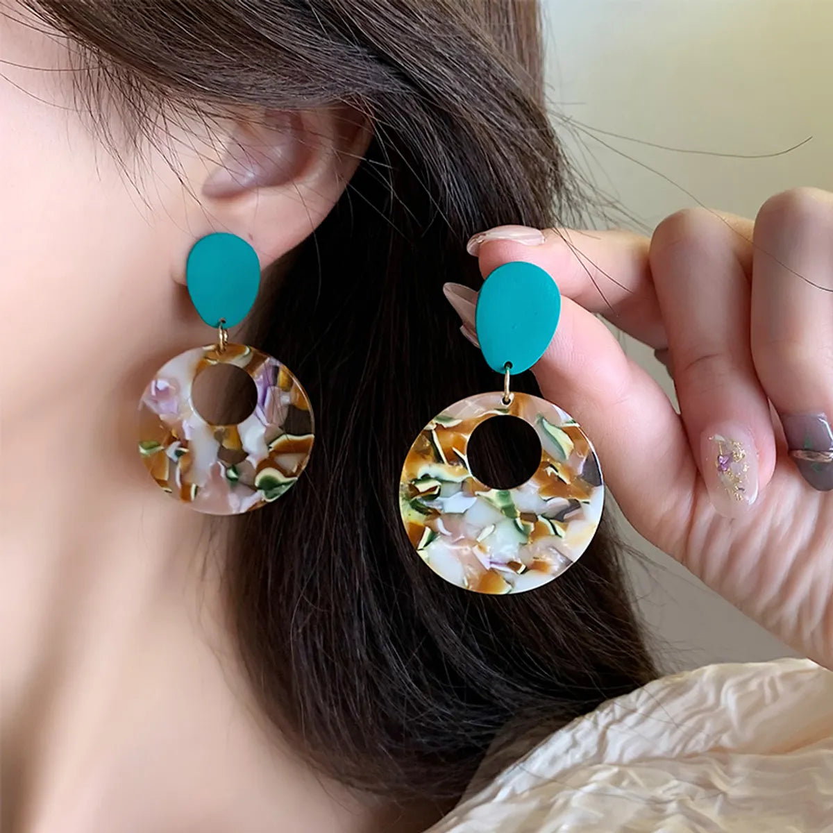 1 Pair Classic Style Color Block Printing Arylic Alloy Drop Earrings