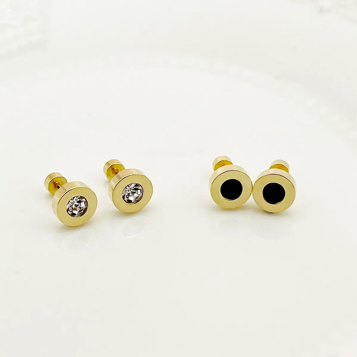 1 Pair Classic Style Commute Round Plating Inlay Stainless Steel Zircon Gold Plated Ear Studs