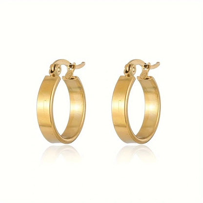 1 Pair Classic Style Commute Round Stainless Steel Gold Plated Earrings