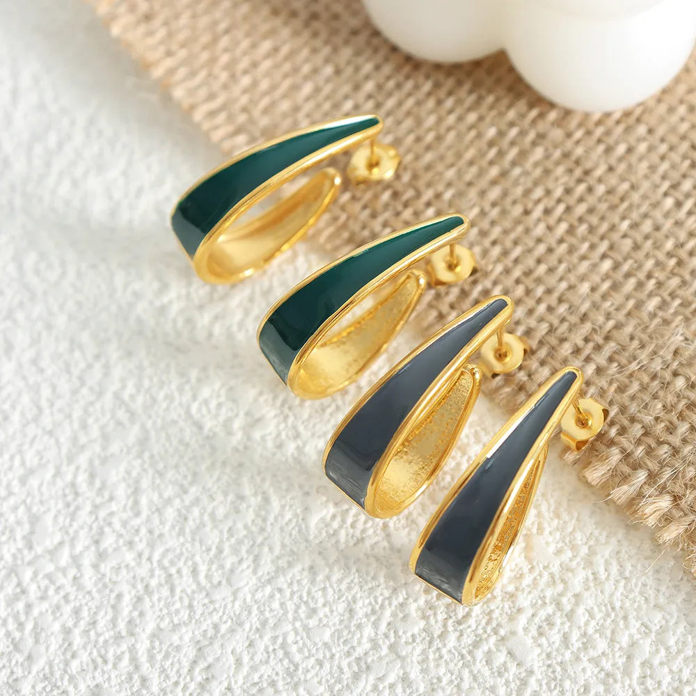 1 Pair Classic Style Commute U Shape Enamel Plating Titanium Steel 18K Gold Plated Earrings