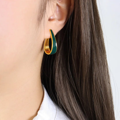 1 Pair Classic Style Commute U Shape Enamel Plating Titanium Steel 18K Gold Plated Earrings