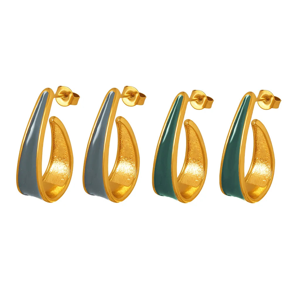 1 Pair Classic Style Commute U Shape Enamel Plating Titanium Steel 18K Gold Plated Earrings