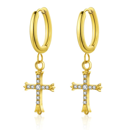 1 Pair Classic Style Cross Heart Shape Plating Stainless Steel Titanium Steel Gold Plated Earrings