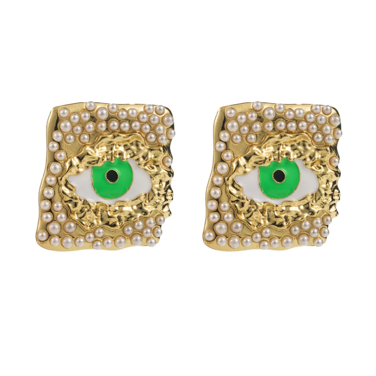 1 Pair Classic Style Devil'S Eye Square Inlay Alloy Pearl Gold Plated Ear Studs