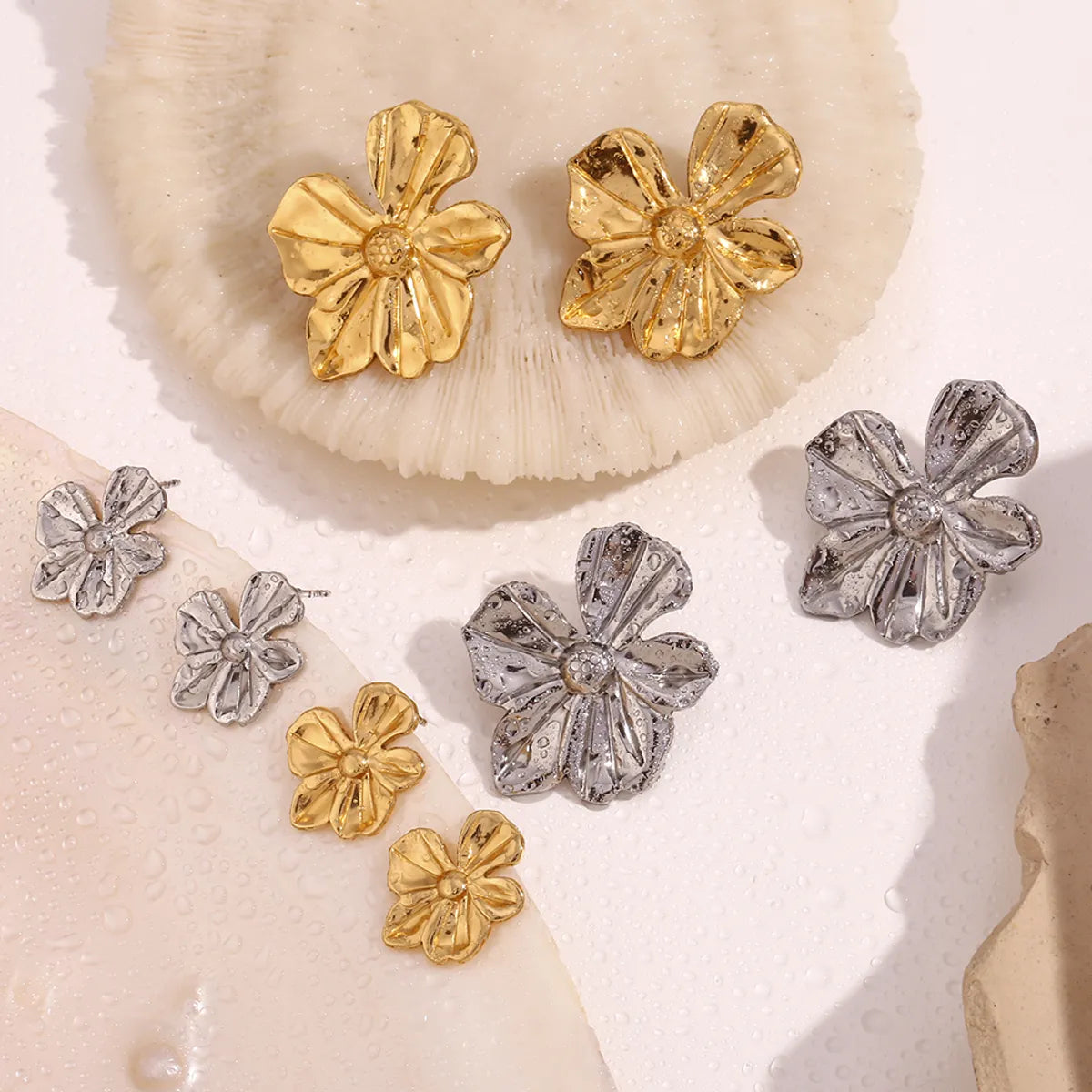 1 Pair Classic Style Flower 304 Stainless Steel 18K Gold Plated Ear Studs