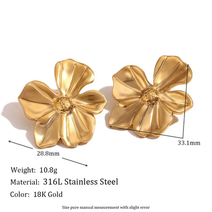 1 Pair Classic Style Flower 304 Stainless Steel 18K Gold Plated Ear Studs