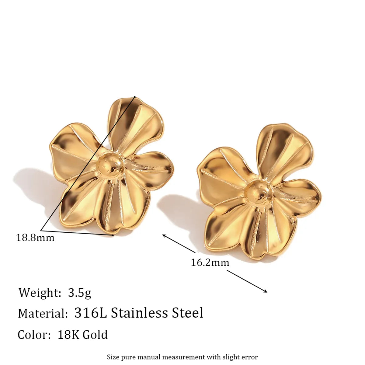 1 Pair Classic Style Flower 304 Stainless Steel 18K Gold Plated Ear Studs