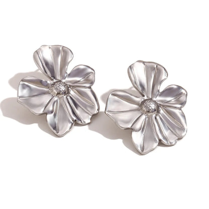 1 Pair Classic Style Flower 304 Stainless Steel 18K Gold Plated Ear Studs